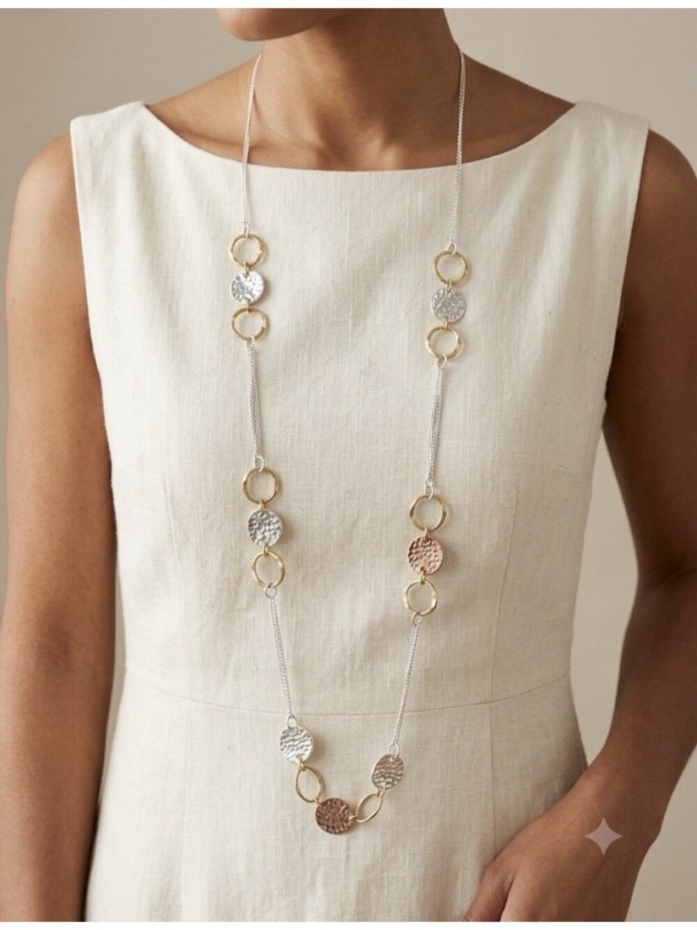 Nordstrom Sequin 38" Longline Gold Tone Open Circle Pendant Charms Necklace NEW